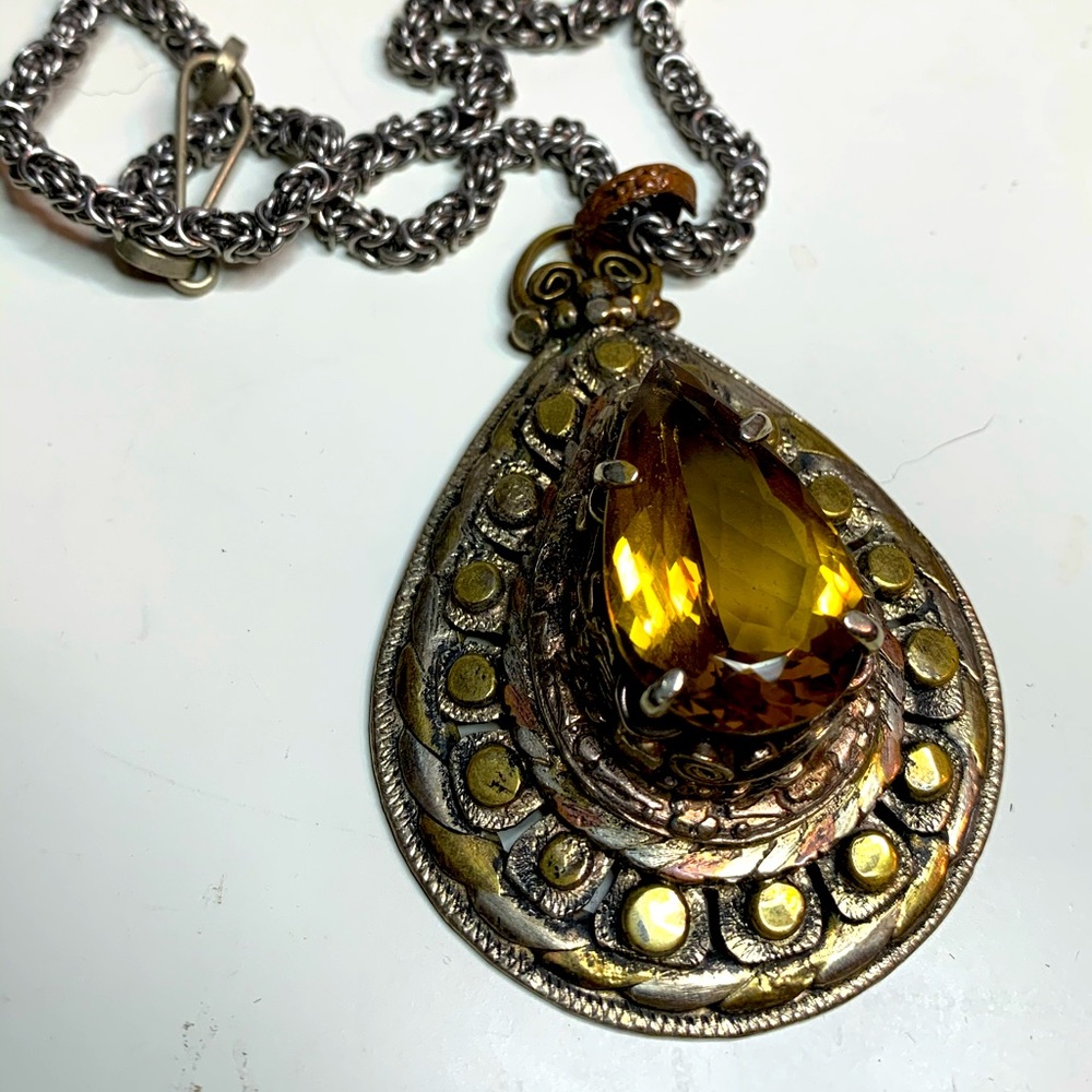 Handmade Imperial Topaz and metal necklace.